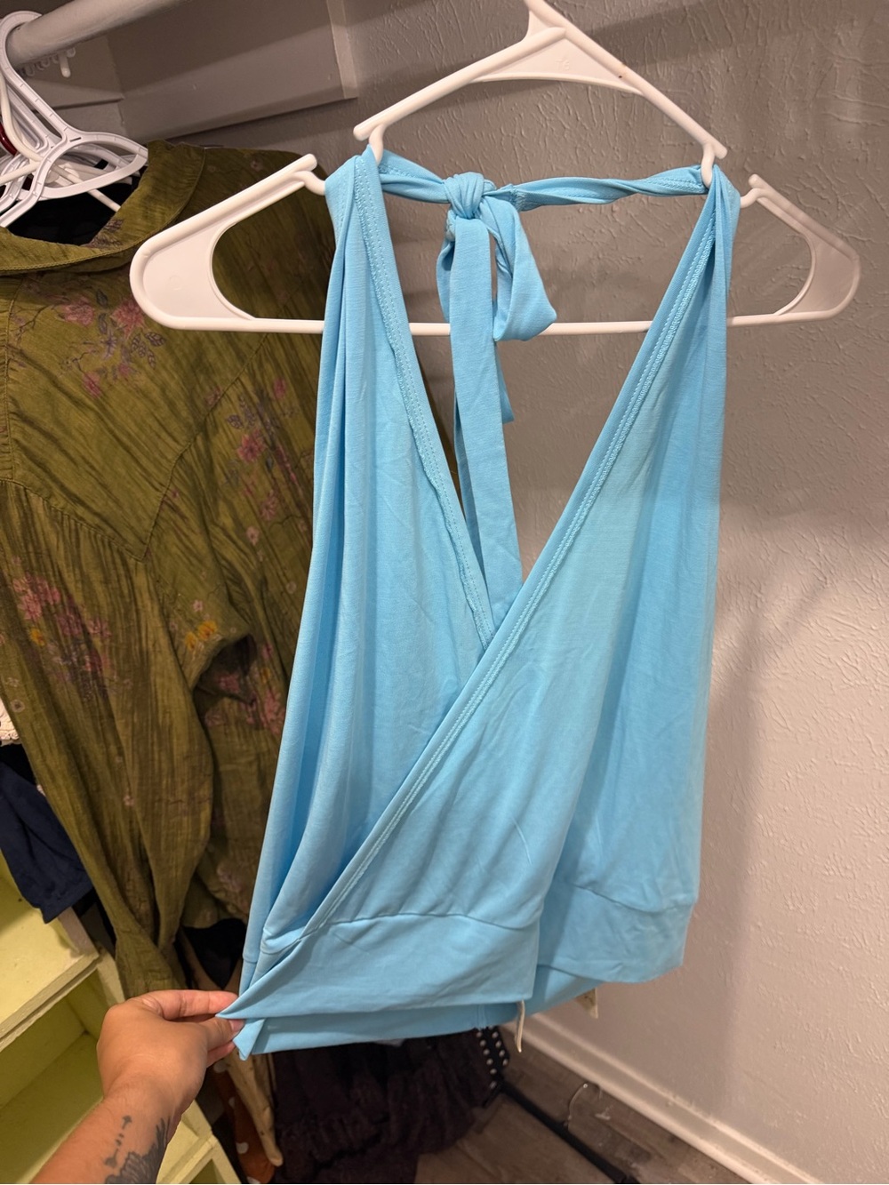 Free People Light Blue Halter Wrap Top
